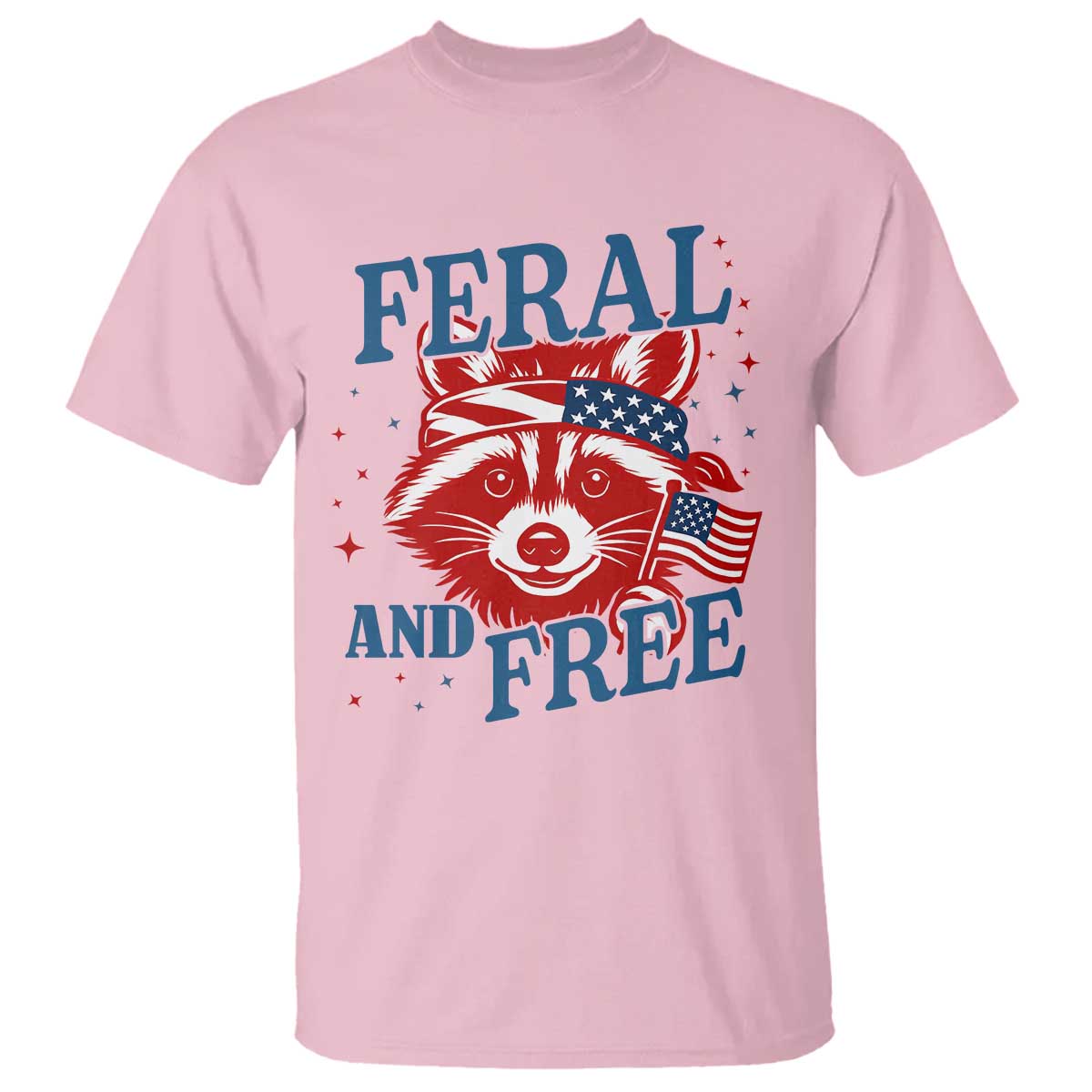 Funny Feral and Free Raccoon T Shirt Patriotic Bandana Animal 4th of July US Flag - Wonder Print Shop