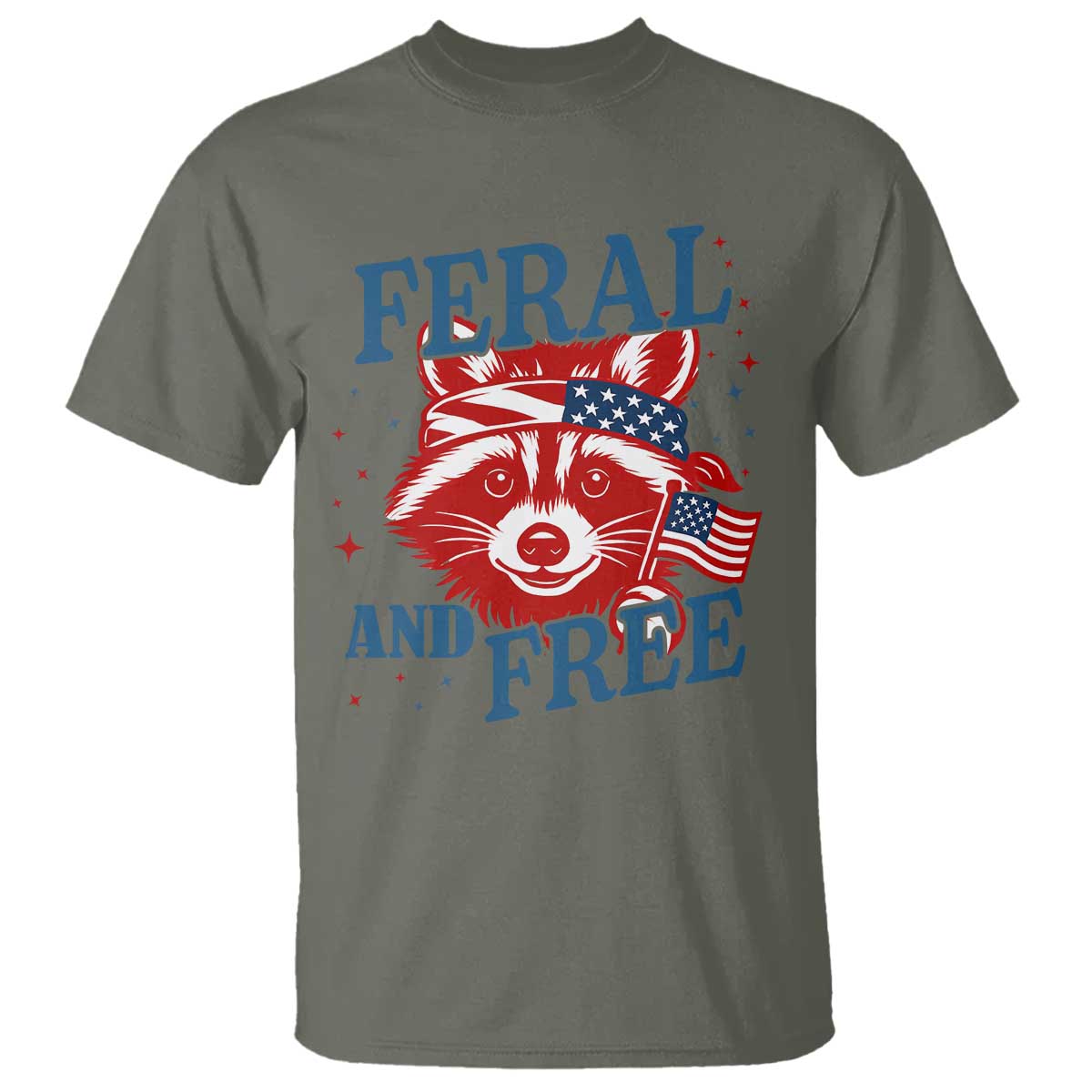 Funny Feral and Free Raccoon T Shirt Patriotic Bandana Animal 4th of July US Flag - Wonder Print Shop