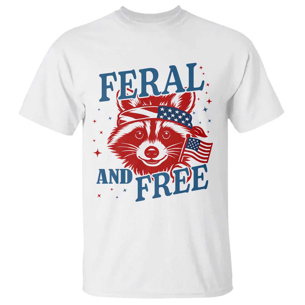 Funny Feral and Free Raccoon T Shirt Patriotic Bandana Animal 4th of July US Flag - Wonder Print Shop