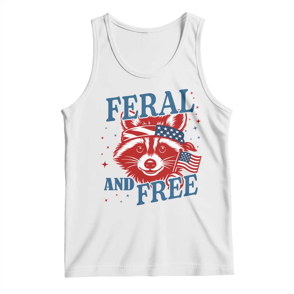 Funny Feral and Free Raccoon Tank Top Patriotic Bandana Animal 4th of July US Flag - Wonder Print Shop