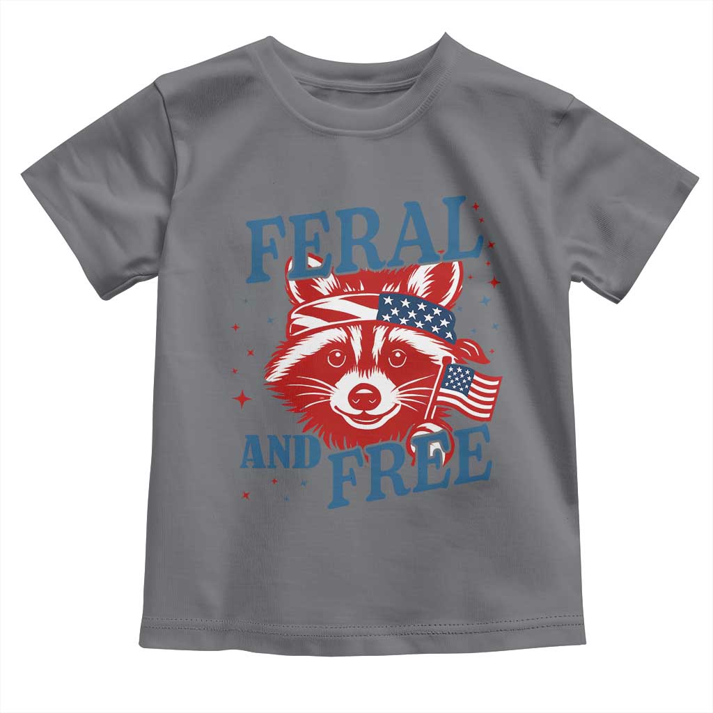 Funny Feral and Free Raccoon Toddler T Shirt Patriotic Bandana Animal 4th of July US Flag - Wonder Print Shop
