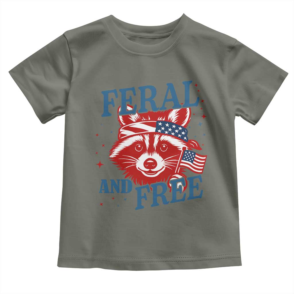 Funny Feral and Free Raccoon Toddler T Shirt Patriotic Bandana Animal 4th of July US Flag - Wonder Print Shop