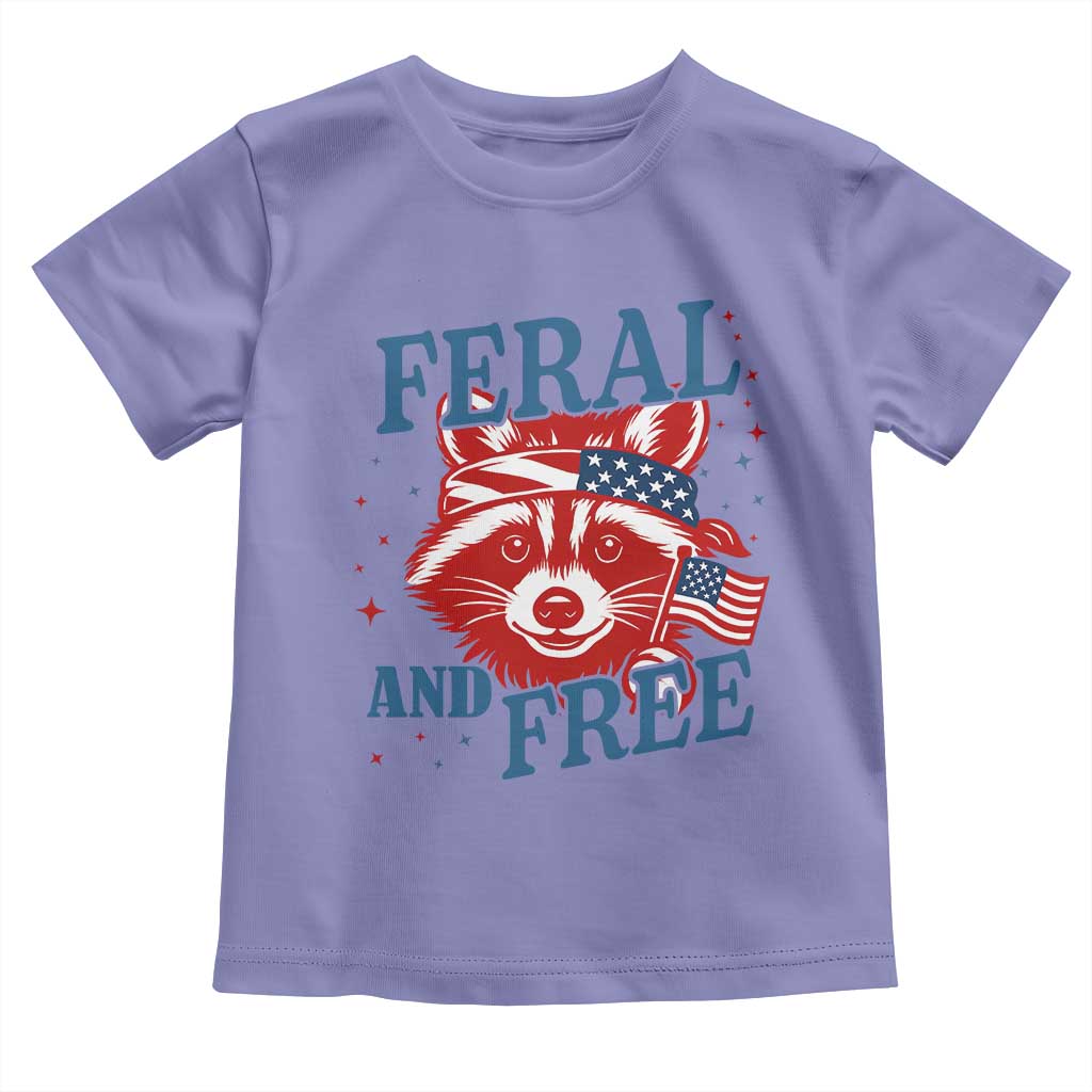 Funny Feral and Free Raccoon Toddler T Shirt Patriotic Bandana Animal 4th of July US Flag - Wonder Print Shop