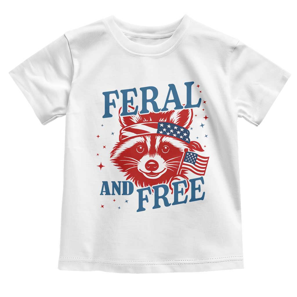 Funny Feral and Free Raccoon Toddler T Shirt Patriotic Bandana Animal 4th of July US Flag - Wonder Print Shop