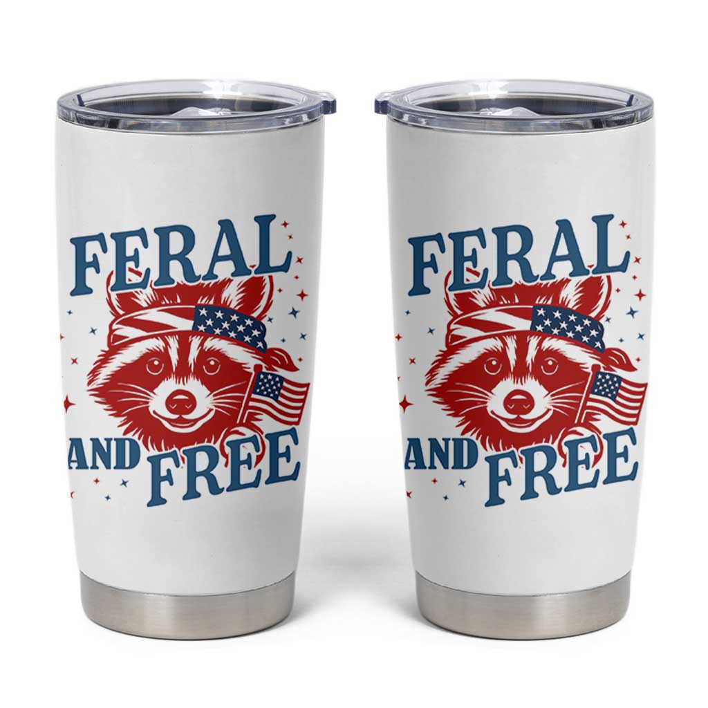 Funny Feral and Free Raccoon Tumbler Cup Patriotic Bandana Animal 4th of July US Flag - Wonder Print Shop