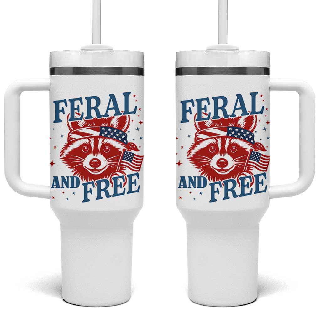 Funny Feral and Free Raccoon Tumbler With Handle Patriotic Bandana Animal 4th of July US Flag - Wonder Print Shop