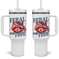 Funny Feral and Free Raccoon Tumbler With Handle Patriotic Bandana Animal 4th of July US Flag - Wonder Print Shop