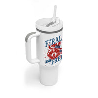 Funny Feral and Free Raccoon Tumbler With Handle Patriotic Bandana Animal 4th of July US Flag - Wonder Print Shop