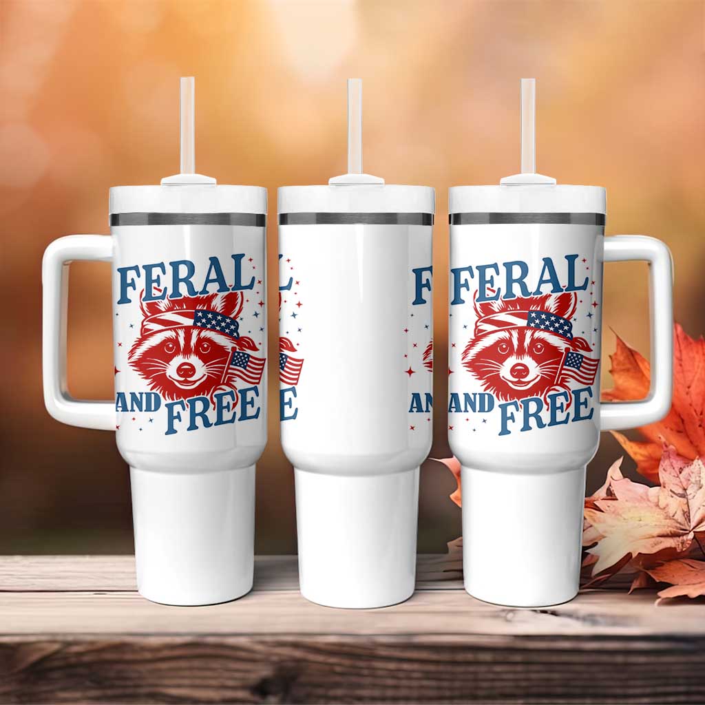 Funny Feral and Free Raccoon Tumbler With Handle Patriotic Bandana Animal 4th of July US Flag - Wonder Print Shop