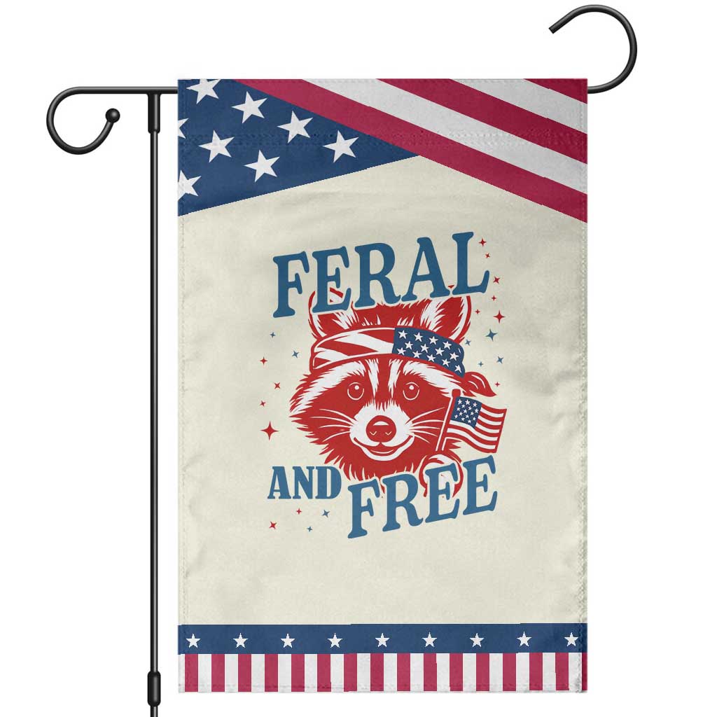 Funny Feral and Free Raccoon Garden Flag Patriotic Bandana Animal 4th of July US Flag