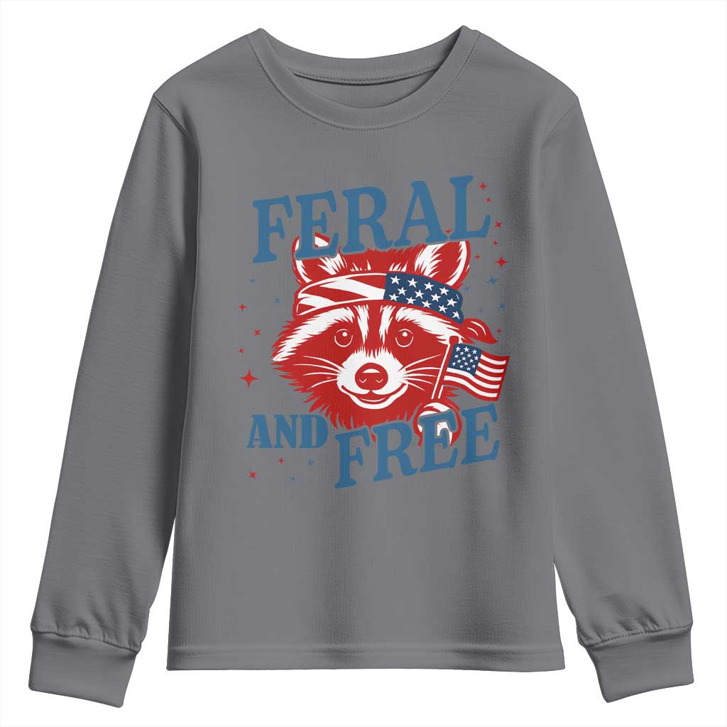 Funny Feral and Free Raccoon Youth Sweatshirt Patriotic Bandana Animal 4th of July US Flag - Wonder Print Shop