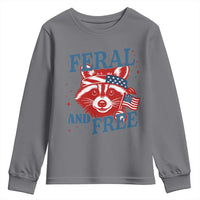 Funny Feral and Free Raccoon Youth Sweatshirt Patriotic Bandana Animal 4th of July US Flag - Wonder Print Shop