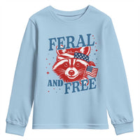 Funny Feral and Free Raccoon Youth Sweatshirt Patriotic Bandana Animal 4th of July US Flag - Wonder Print Shop