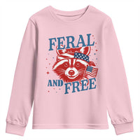 Funny Feral and Free Raccoon Youth Sweatshirt Patriotic Bandana Animal 4th of July US Flag - Wonder Print Shop
