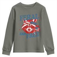 Funny Feral and Free Raccoon Youth Sweatshirt Patriotic Bandana Animal 4th of July US Flag - Wonder Print Shop