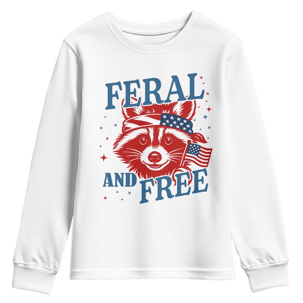 Funny Feral and Free Raccoon Youth Sweatshirt Patriotic Bandana Animal 4th of July US Flag - Wonder Print Shop