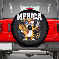 Merica Cat Spare Tire Cover Funny 4th of July Hot Dog and Fireworks Patriotic USA Flag - Wonder Print Shop