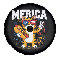 Merica Cat Spare Tire Cover Funny 4th of July Hot Dog and Fireworks Patriotic USA Flag - Wonder Print Shop