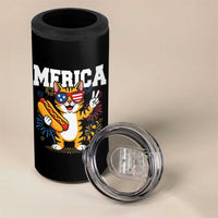 Merica Cat 4 in 1 Can Cooler Tumbler Funny 4th of July Hot Dog and Fireworks Patriotic USA Flag - Wonder Print Shop