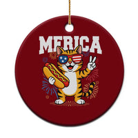 Merica Cat Ceramic Ornament Funny 4th of July Hot Dog and Fireworks Patriotic USA Flag - Wonder Print Shop