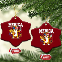Merica Cat Ceramic Ornament Funny 4th of July Hot Dog and Fireworks Patriotic USA Flag - Wonder Print Shop