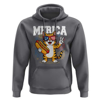 Merica Cat Hoodie Funny 4th of July Hot Dog and Fireworks Patriotic USA Flag - Wonder Print Shop