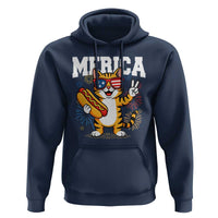 Merica Cat Hoodie Funny 4th of July Hot Dog and Fireworks Patriotic USA Flag - Wonder Print Shop