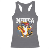Merica Cat Racerback Tank Top Funny 4th of July Hot Dog and Fireworks Patriotic USA Flag - Wonder Print Shop