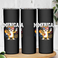 Merica Cat Skinny Tumbler Funny 4th of July Hot Dog and Fireworks Patriotic USA Flag - Wonder Print Shop