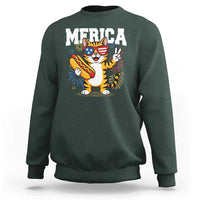 Merica Cat Sweatshirt Funny 4th of July Hot Dog and Fireworks Patriotic USA Flag - Wonder Print Shop