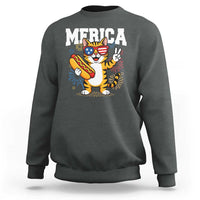 Merica Cat Sweatshirt Funny 4th of July Hot Dog and Fireworks Patriotic USA Flag - Wonder Print Shop