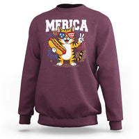 Merica Cat Sweatshirt Funny 4th of July Hot Dog and Fireworks Patriotic USA Flag - Wonder Print Shop
