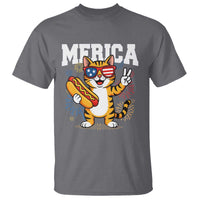 Merica Cat T Shirt Funny 4th of July Hot Dog and Fireworks Patriotic USA Flag - Wonder Print Shop