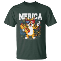 Merica Cat T Shirt Funny 4th of July Hot Dog and Fireworks Patriotic USA Flag - Wonder Print Shop