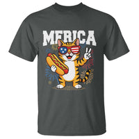 Merica Cat T Shirt Funny 4th of July Hot Dog and Fireworks Patriotic USA Flag - Wonder Print Shop