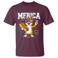 Merica Cat T Shirt Funny 4th of July Hot Dog and Fireworks Patriotic USA Flag - Wonder Print Shop