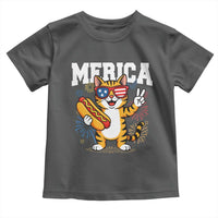 Merica Cat Toddler T Shirt Funny 4th of July Hot Dog and Fireworks Patriotic USA Flag - Wonder Print Shop