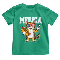 Merica Cat Toddler T Shirt Funny 4th of July Hot Dog and Fireworks Patriotic USA Flag - Wonder Print Shop