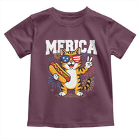 Merica Cat Toddler T Shirt Funny 4th of July Hot Dog and Fireworks Patriotic USA Flag - Wonder Print Shop