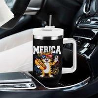 Merica Cat Tumbler With Handle Funny 4th of July Hot Dog and Fireworks Patriotic USA Flag - Wonder Print Shop