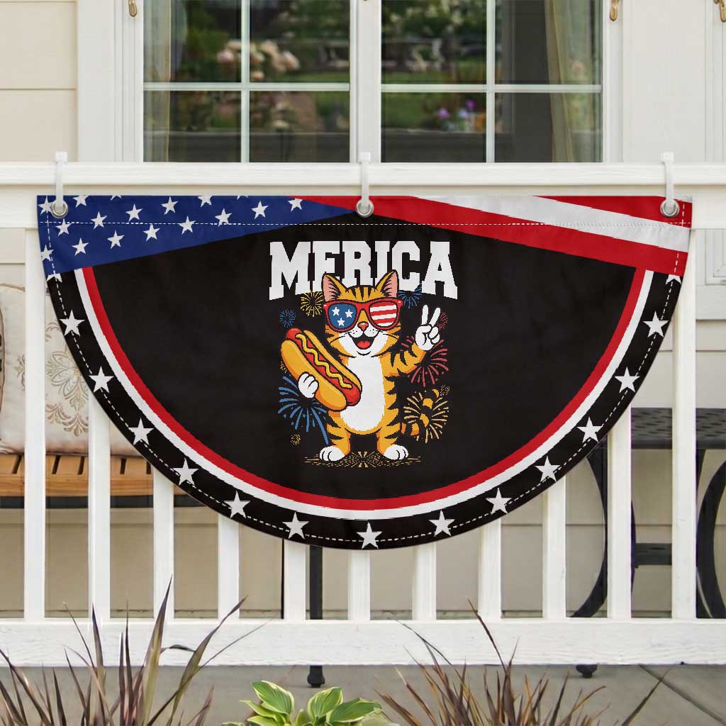 Merica Cat Patriotic Fan Flag Funny 4th of July Hot Dog and Fireworks USA Flag