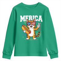 Merica Cat Youth Sweatshirt Funny 4th of July Hot Dog and Fireworks Patriotic USA Flag - Wonder Print Shop