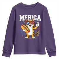 Merica Cat Youth Sweatshirt Funny 4th of July Hot Dog and Fireworks Patriotic USA Flag - Wonder Print Shop