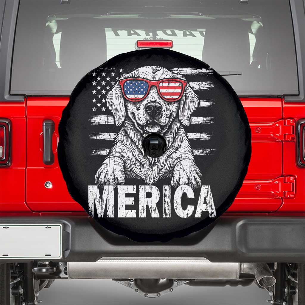 Merica Golden Retriever Spare Tire Cover Patriotic Dog US Flag 4th Of July - Wonder Print Shop