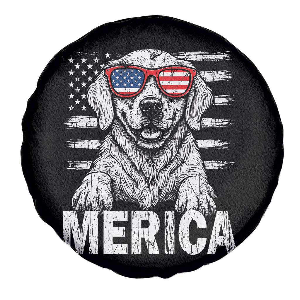 Merica Golden Retriever Spare Tire Cover Patriotic Dog US Flag 4th Of July - Wonder Print Shop