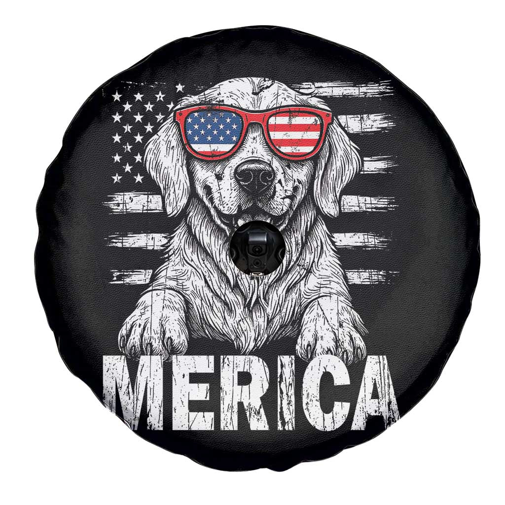 Merica Golden Retriever Spare Tire Cover Patriotic Dog US Flag 4th Of July - Wonder Print Shop