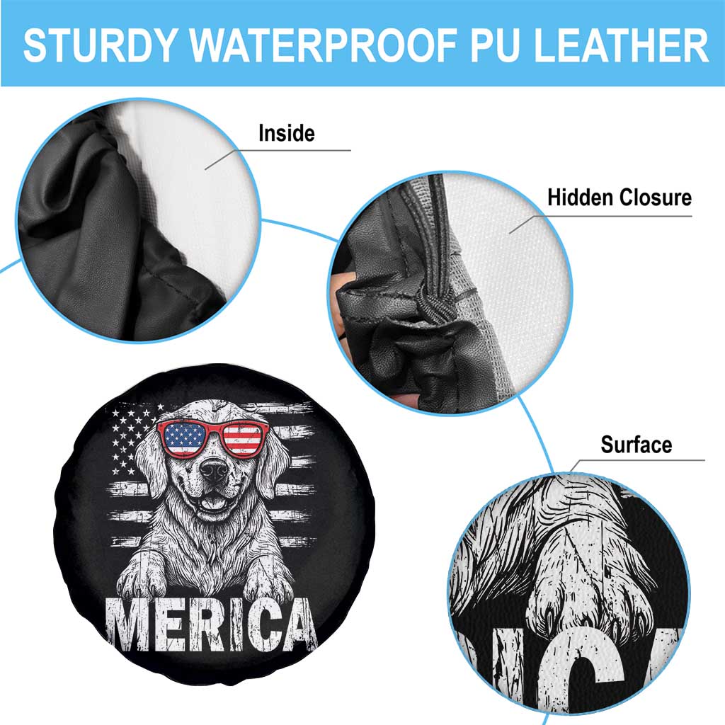 Merica Golden Retriever Spare Tire Cover Patriotic Dog US Flag 4th Of July - Wonder Print Shop