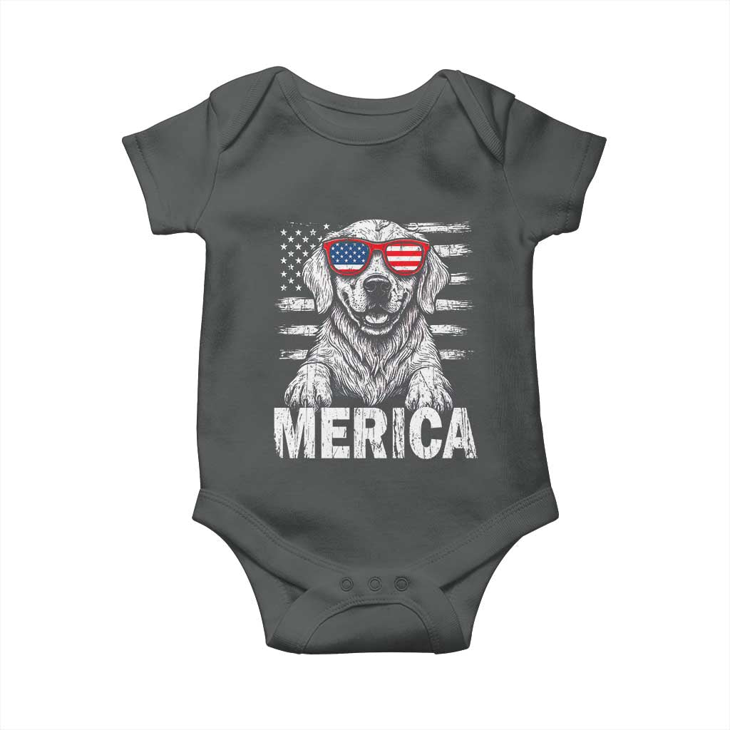 Merica Golden Retriever Baby Onesie Patriotic Dog US Flag 4th Of July - Wonder Print Shop