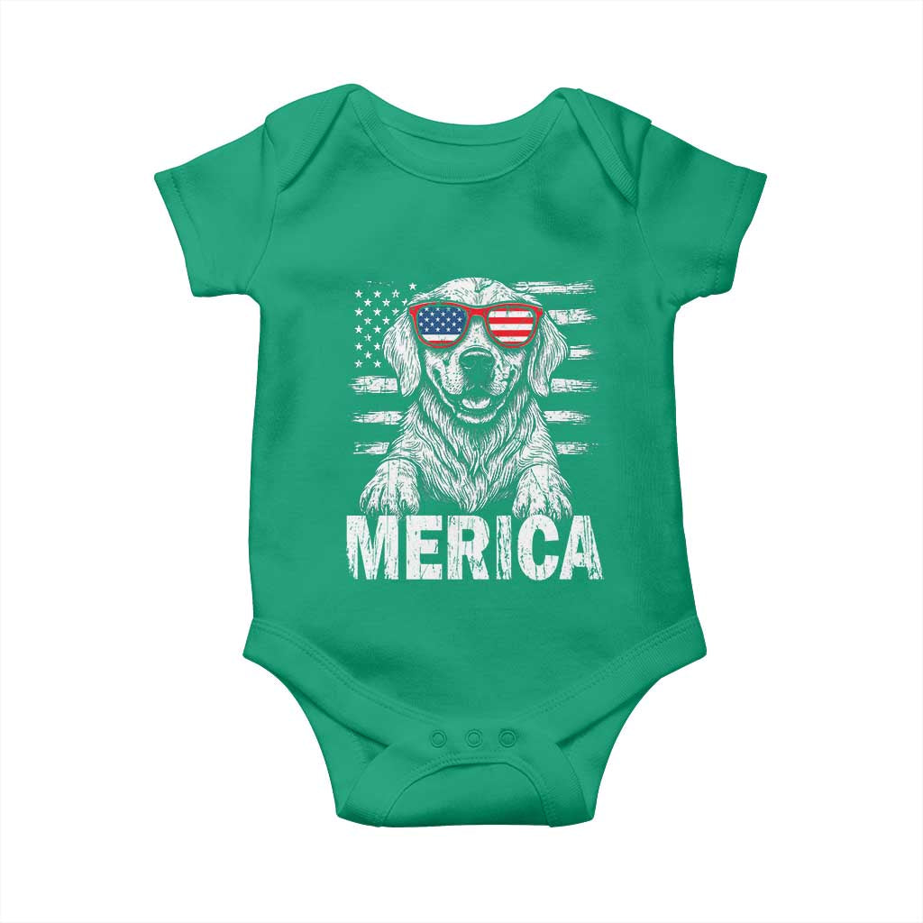 Merica Golden Retriever Baby Onesie Patriotic Dog US Flag 4th Of July - Wonder Print Shop