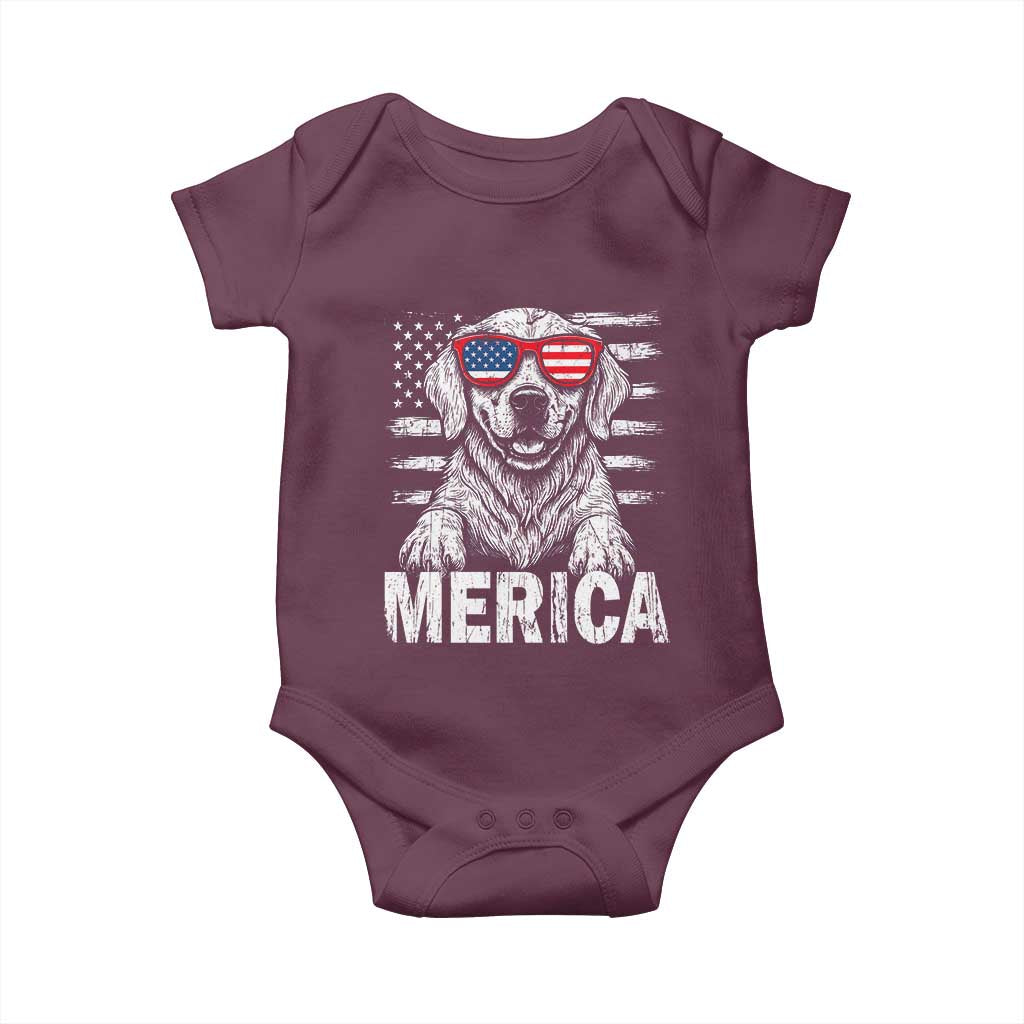 Merica Golden Retriever Baby Onesie Patriotic Dog US Flag 4th Of July - Wonder Print Shop